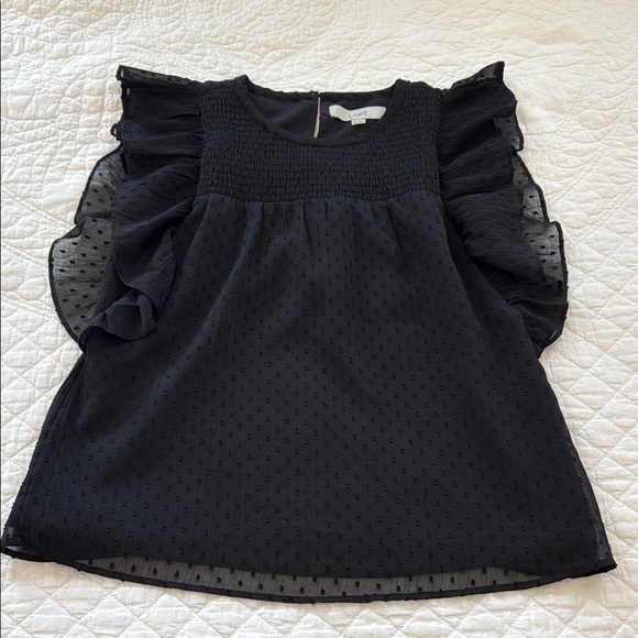 LOFT Black Ruffle Blouse - Picture 1 of 10